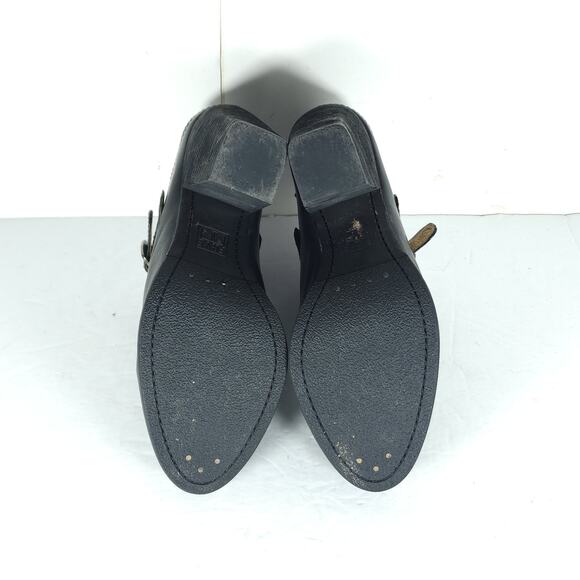 FRYE Women's Patti Slingback US8,5M Black Leather Side Buckle Heeled Mules Clogs - Picture 11 of 16